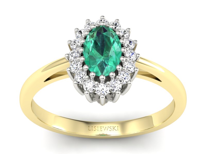 Złoty Pierścionek ze szmaragdem i diamentami - P15088BZSM - 1