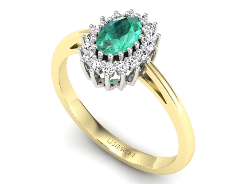 Złoty Pierścionek ze szmaragdem i diamentami - P15088BZSM