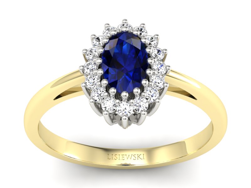 Złoty pierścionek z szafirem i brylantami - P15088BZSZ - 1