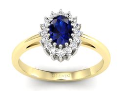 Złoty Pierścionek z szafirem i brylantami złoto - P15088BZSZ