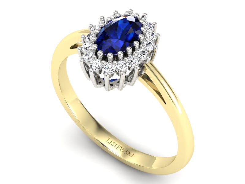 Złoty Pierścionek z szafirem i brylantami złoto - P15088BZSZ