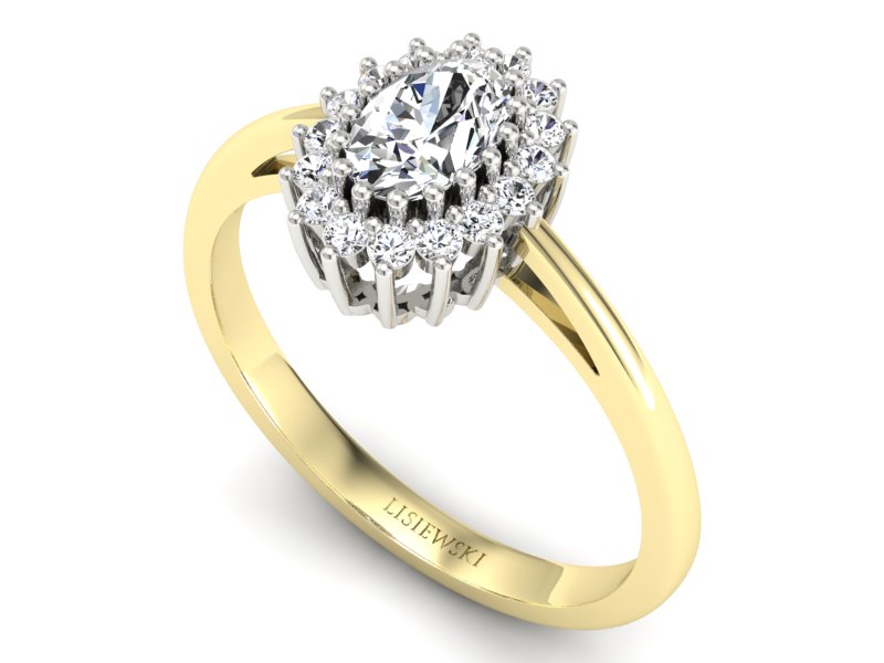 Pierścionek z diamentami białe i żółte złoto - p15088zb