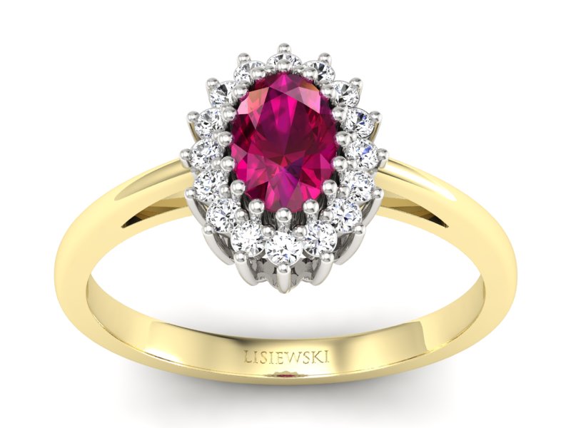 Złoty pierścionek z rubinem i brylantami - p15088zbr - 1