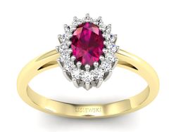 Złoty Pierścionek z rubinem i brylantami - p15088zbr