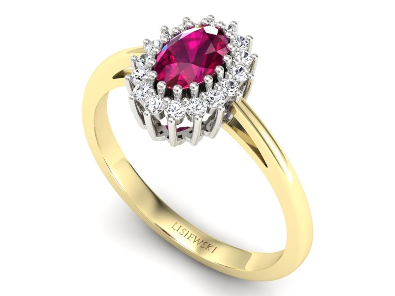 Złoty pierścionek z rubinem i brylantami - p15088zbr - 3