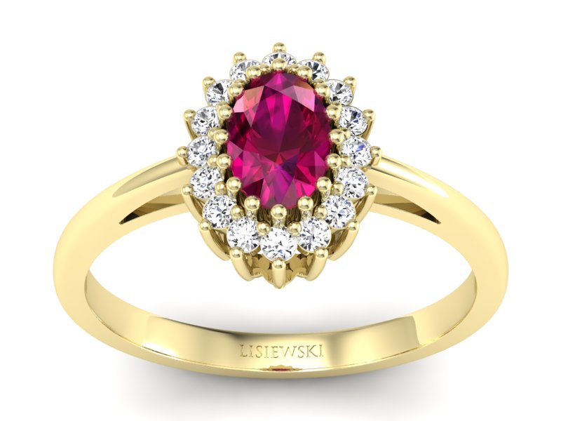 Pierścionek z rubinem i brylantami żółte złoto - p15088zr - 1