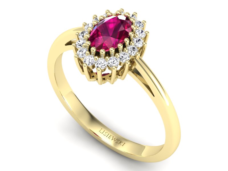 Pierścionek z rubinem i brylantami żółte złoto - p15088zr - 3