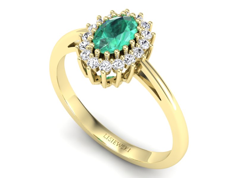 Pierścionek ze szmaragdem i diamentami złoto 585 - P15088ZSM - 3
