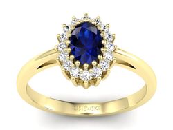 Pierścionek z szafirem i brylantami żółte złoto - P15088ZSZ