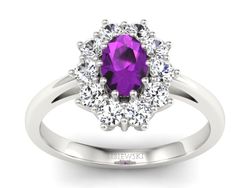 Pierścionek z ametystem i brylantami białe złoto - p15089ba