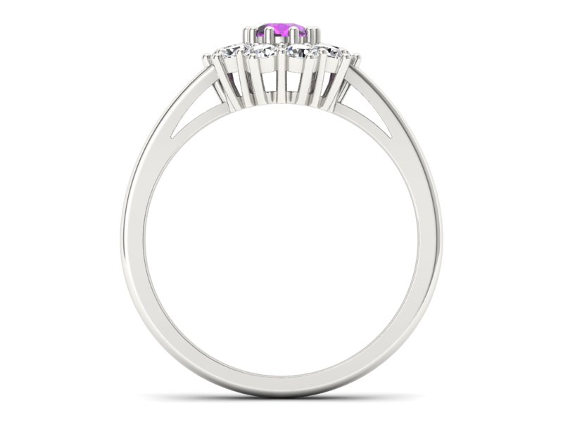 Pierścionek z ametystem i brylantami białe złoto - p15089ba - 2