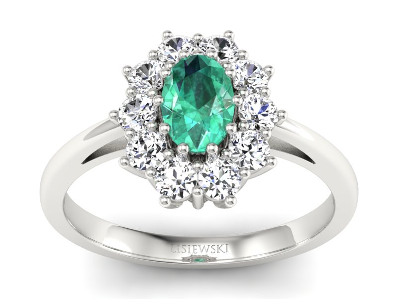 Złoty pierścionek ze szmaragdem i brylantami - p15089bsm - 1