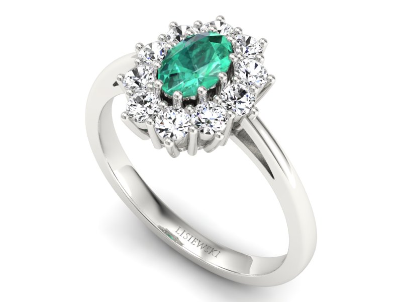 Złoty pierścionek ze szmaragdem i brylantami - p15089bsm