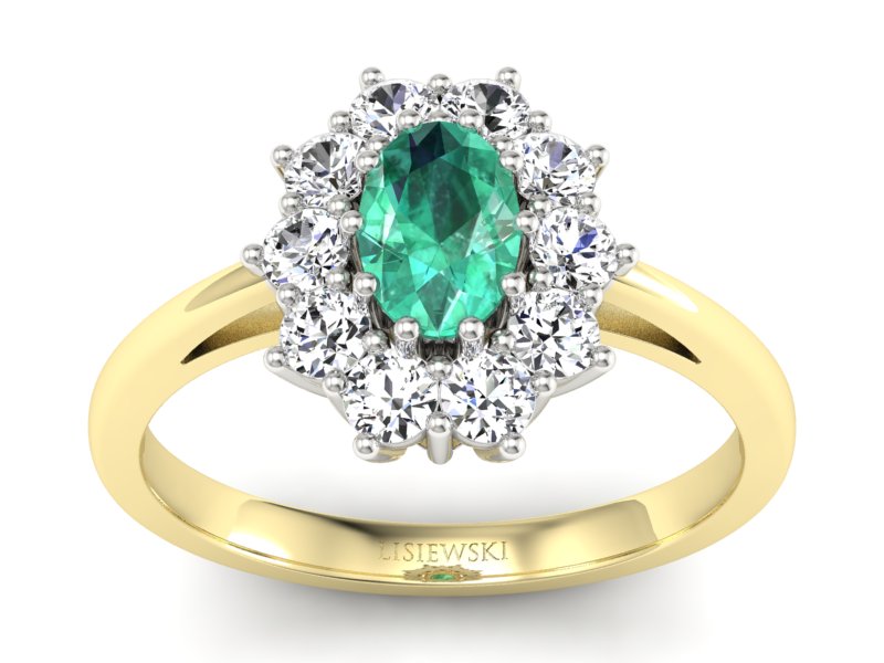 Złoty pierścionek ze szmaragdem i diamentami - P15089BZSM - 1