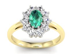 Złoty pierścionek ze szmaragdem i diamentami - P15089BZSM