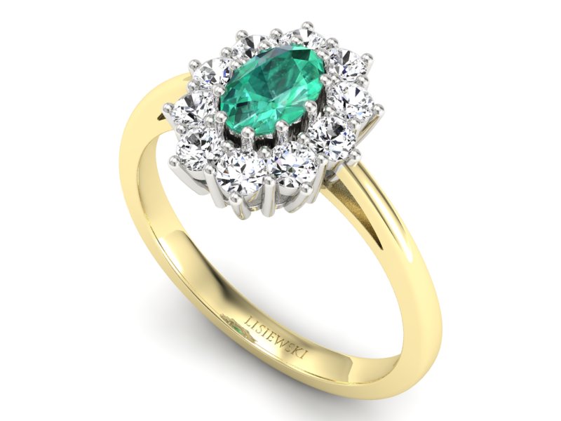 Złoty pierścionek ze szmaragdem i diamentami - P15089BZSM - 3