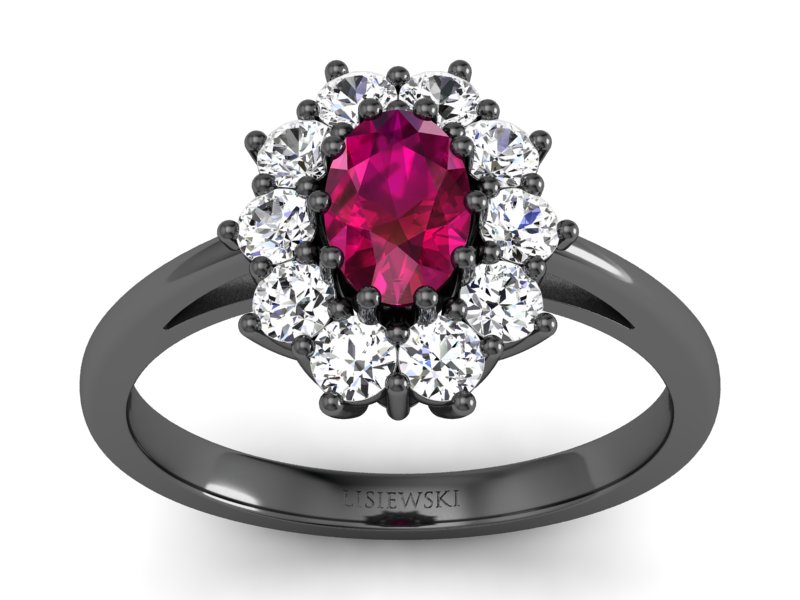 Pierścionek z rubinem i diamentami czarne złoto - p15089czr - 1