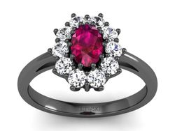 Pierścionek z rubinem i diamentami czarne złoto - p15089czr