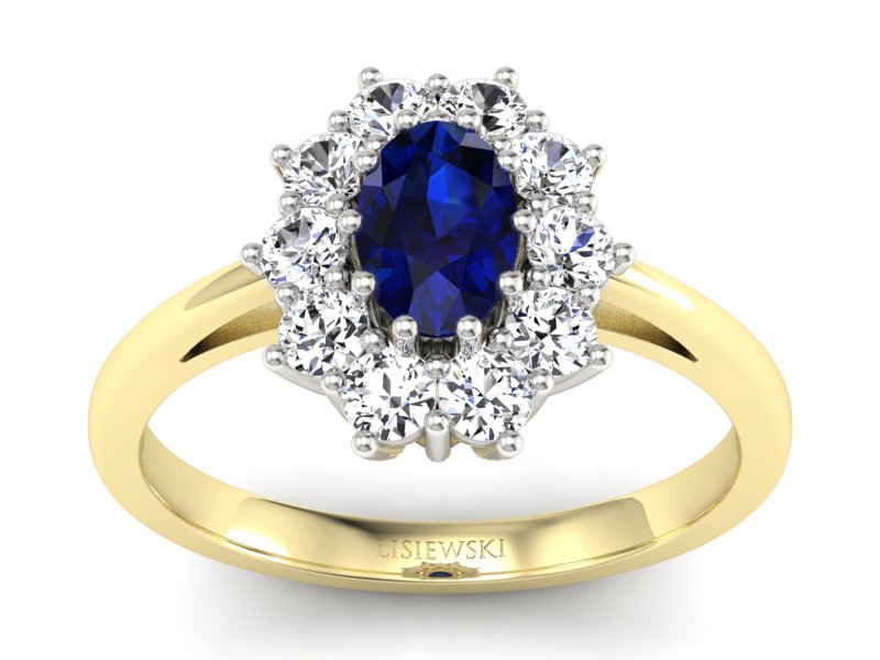 Pierścionek szafir i brylant białe żółte złoto - p15089zbsz - 1