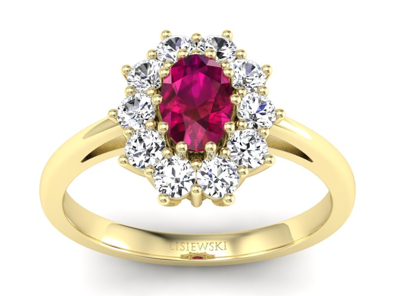Pierścionek z rubinem i brylantami żółte złoto - p15089zr - 1