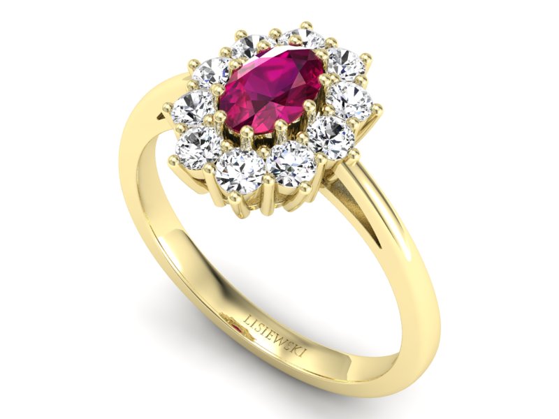 Pierścionek z rubinem i brylantami żółte złoto - p15089zr - 3