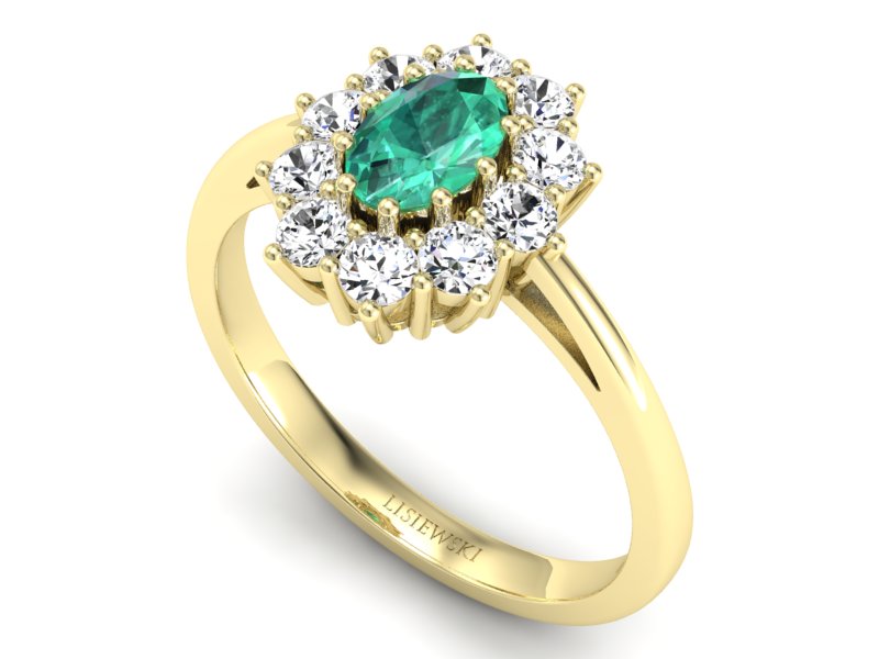 Złoty pierścionek ze szmaragdem i diamentami - P15089ZSM - 3