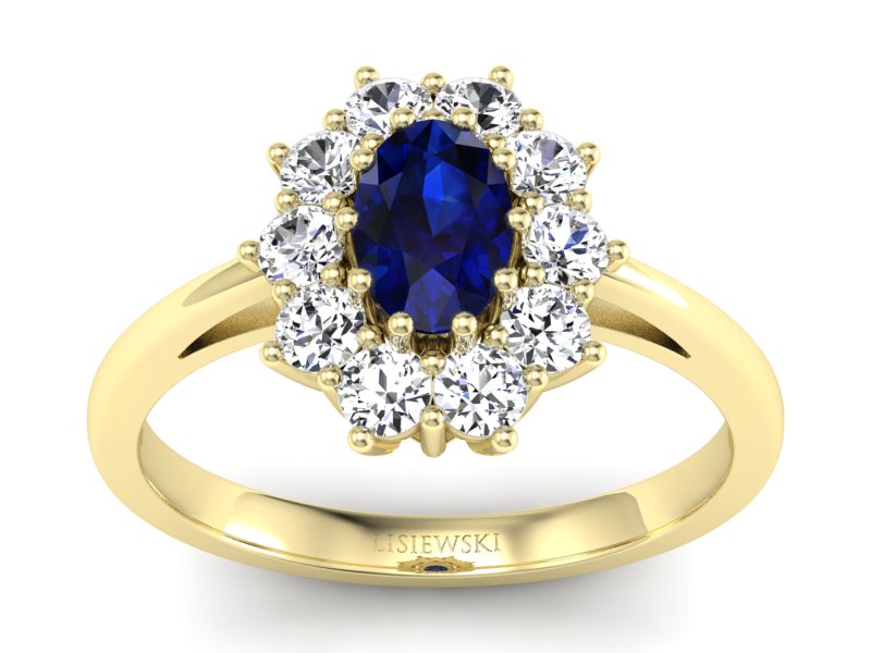 Pierścionek z szafirem i brylantami żółte złoto - p15089zsz - 1