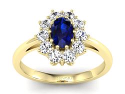 Pierścionek z szafirem i brylantami żółte złoto - p15089zsz