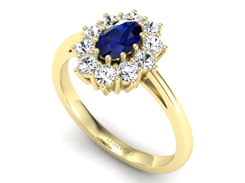 Pierścionek z szafirem i brylantami żółte złoto - p15089zsz - 3