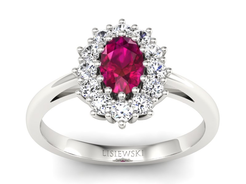 Pierścionek z rubinem i brylantami białe złoto - p15090br - 1
