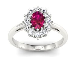 Pierścionek z rubinem i brylantami białe złoto - p15090br