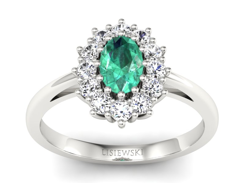 Złoty pierścionek ze szmaragdem i brylantami - p15090bsm - 1