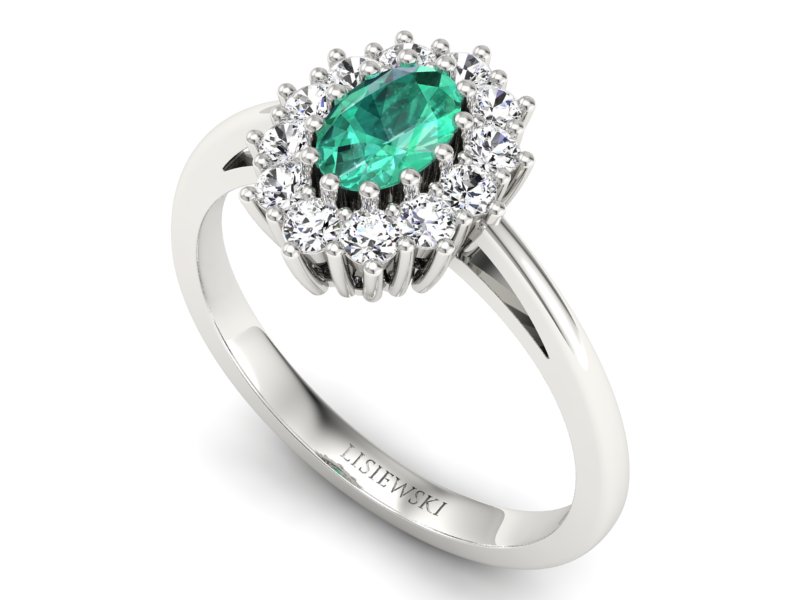 Złoty pierścionek ze szmaragdem i brylantami - p15090bsm - 3