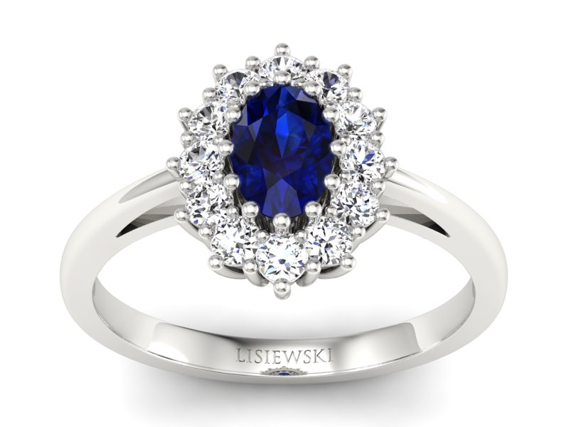 Pierścionek z szafirem i brylantami białe złoto - p15090bsz - 1