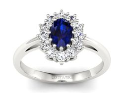 Pierścionek z szafirem i brylantami białe złoto - p15090bsz