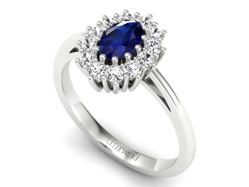 Pierścionek z szafirem i brylantami białe złoto - p15090bsz
