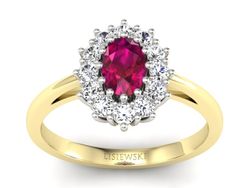 Pierścionek z rubinem i brylantami złoto 585 - p15090zbr