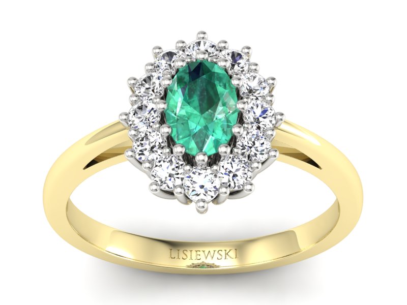 Złoty pierścionek ze szmaragdem i brylantami - p15090zbsm - 1