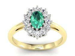 Złoty Pierścionek ze szmaragdem i brylantami - p15090zbsm