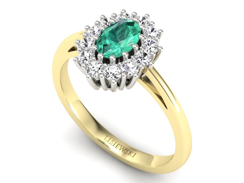 Złoty Pierścionek ze szmaragdem i brylantami - p15090zbsm