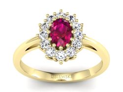 Złoty pierścionek z rubinem i brylantem złoto 585 - p15090zr