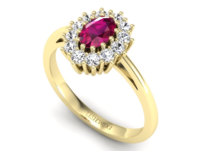 Złoty pierścionek z rubinem i brylantem - p15090zr - 3