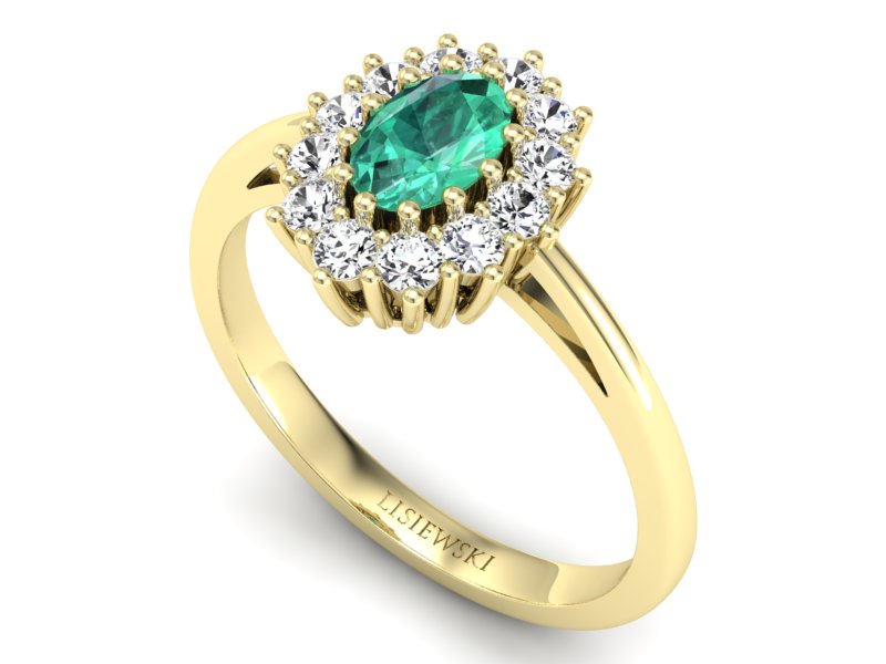 Złoty Pierścionek ze szmaragdem i brylantami - P15090ZSM
