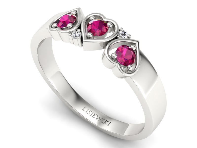 Pierścionek zaręczynowy z rubinami i brylantami - p15094br - 3