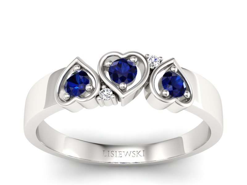 Pierścionek zaręczynowy z szafirami i brylantami - p15094bsz - 1