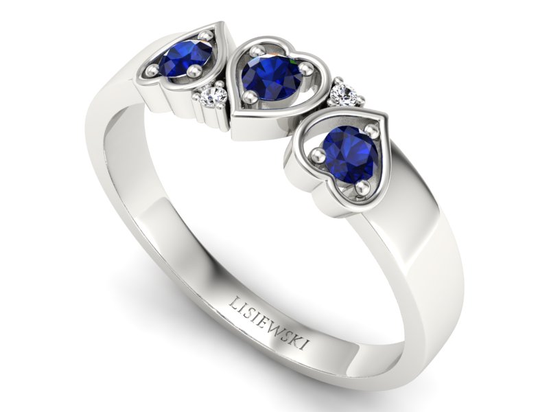 Pierścionek zaręczynowy z szafirami i brylantami - p15094bsz - 3