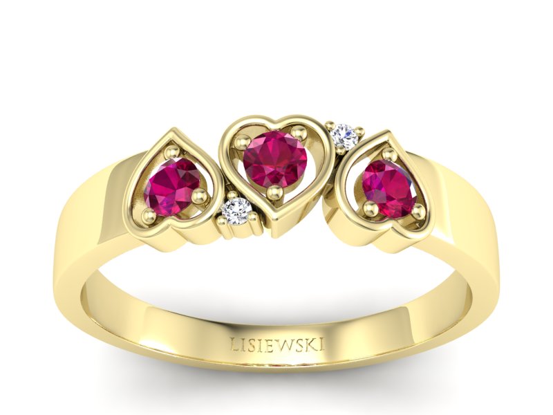 Złoty pierścionek z rubinami i brylantami - p15094zr - 1