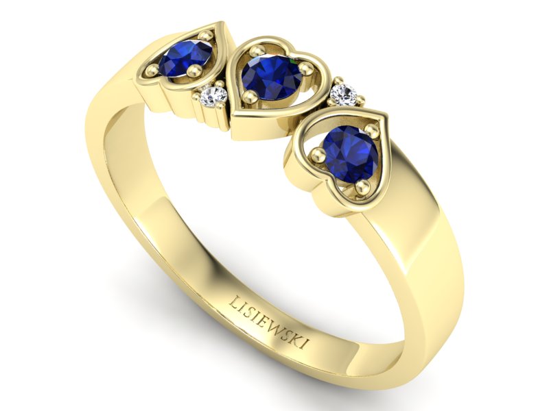 Złoty pierścionek z szafirem i brylantami złoty - p15094zsz - 3