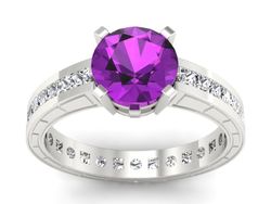 Złoty Pierścionek z ametystem i diamentami - p15095bat