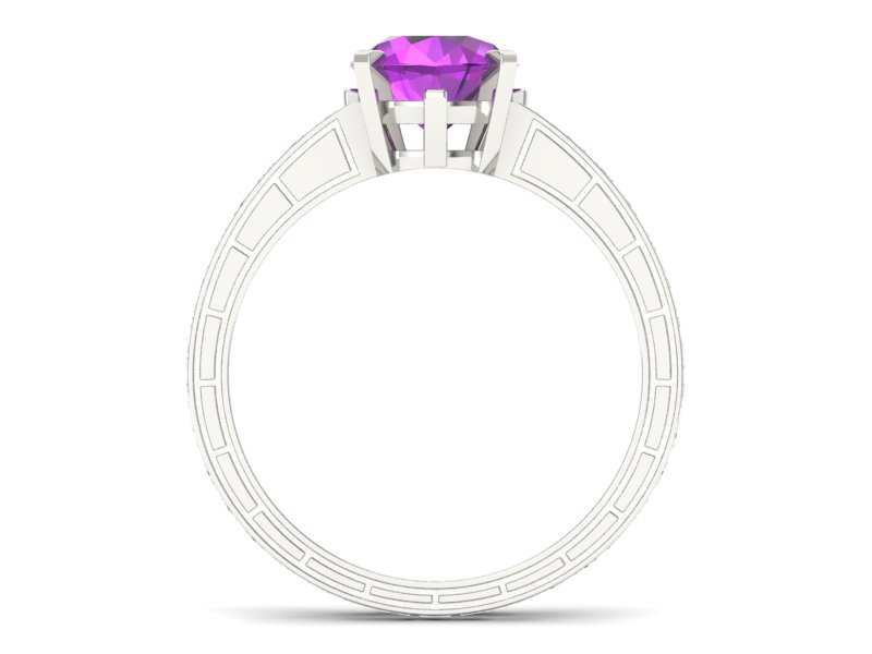 Złoty Pierścionek z ametystem i diamentami - p15095bat - 2